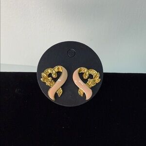 Avon Gold and Pink Heart Earrings - pierced